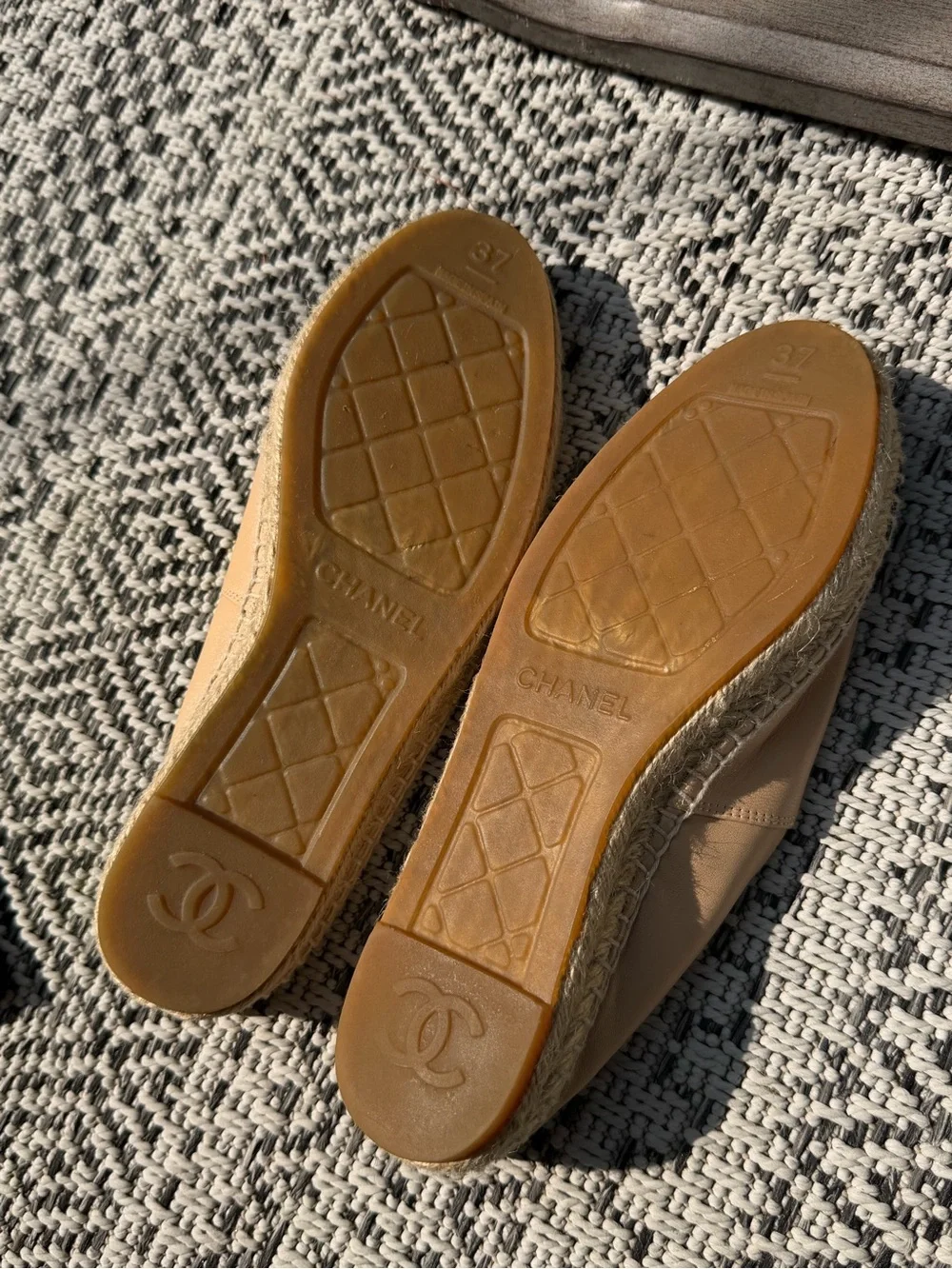 CHANEL Beige Leather Espadrilles with Black Cap Toe